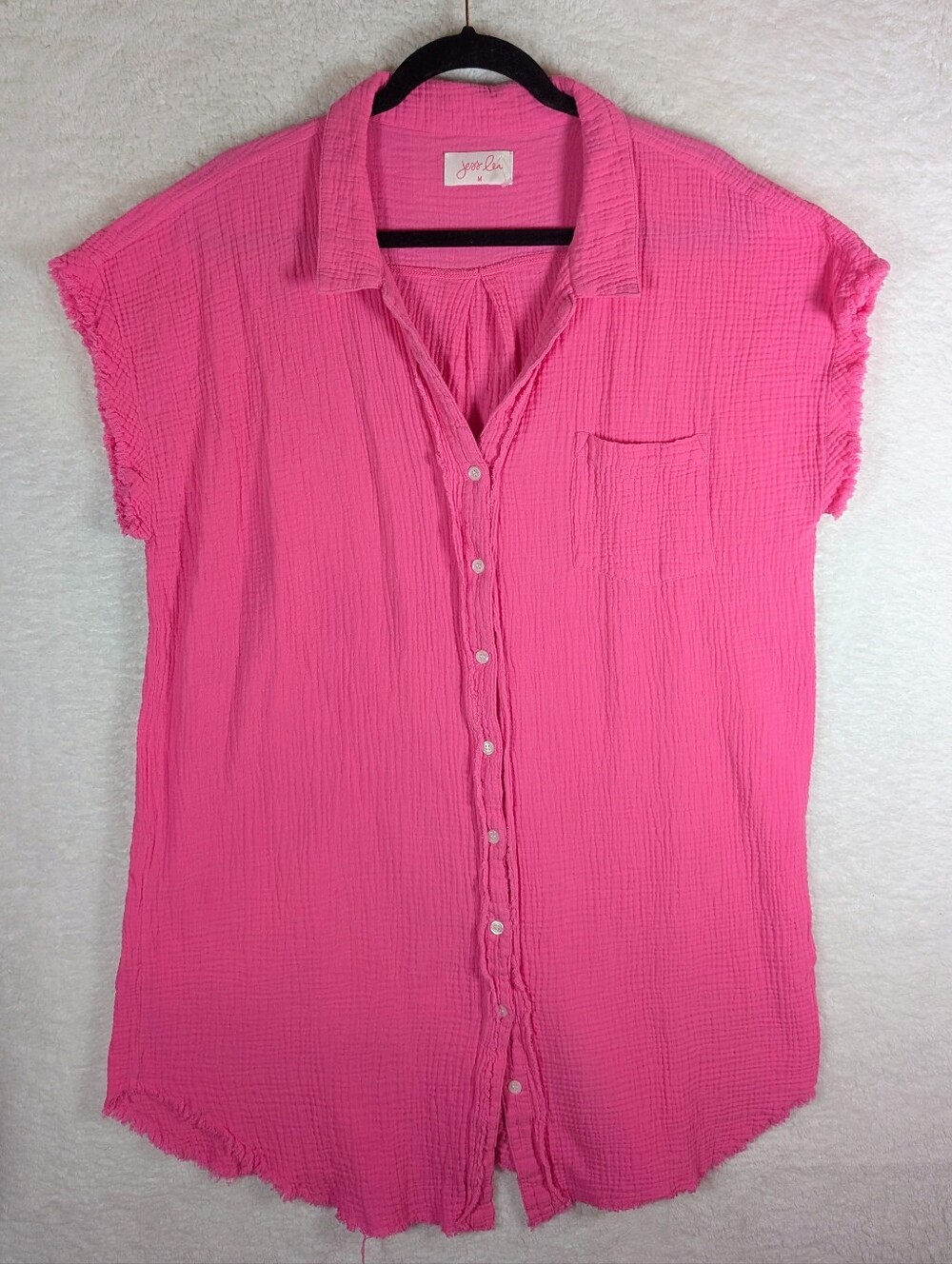 Jess Lea 💯 Cotton Bright Pink Short-Sleeve Button-Down Shirt